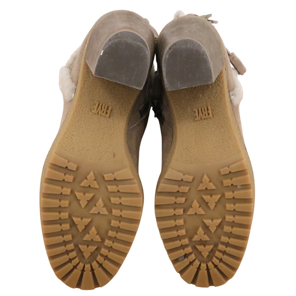 FRYE Jen Shearling Suede Ankle Boots Taupe Tassel Block Heel Women's 7 - Picture 11 of 11